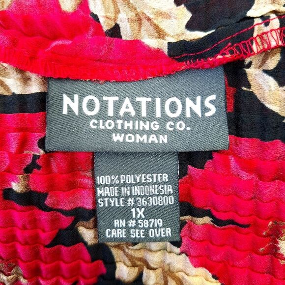 Notations Red Floral Fall Leaf Crinkly Plisse Stretchy Sleeveless Tank Top Sz 1X - Picture 7 of 12